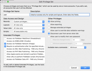 FileMaker Security custom privilege set
