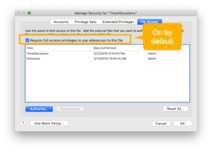 The Require Full access privileges is activated by default.