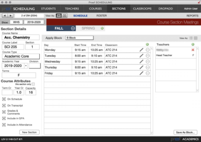 Screenshot from ACADEMICS: SCHEDULING