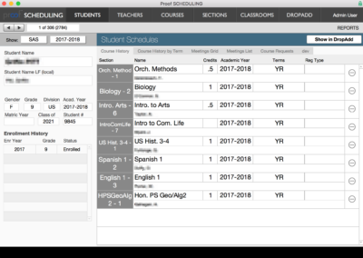 Screenshot from ACADEMICS: SCHEDULING