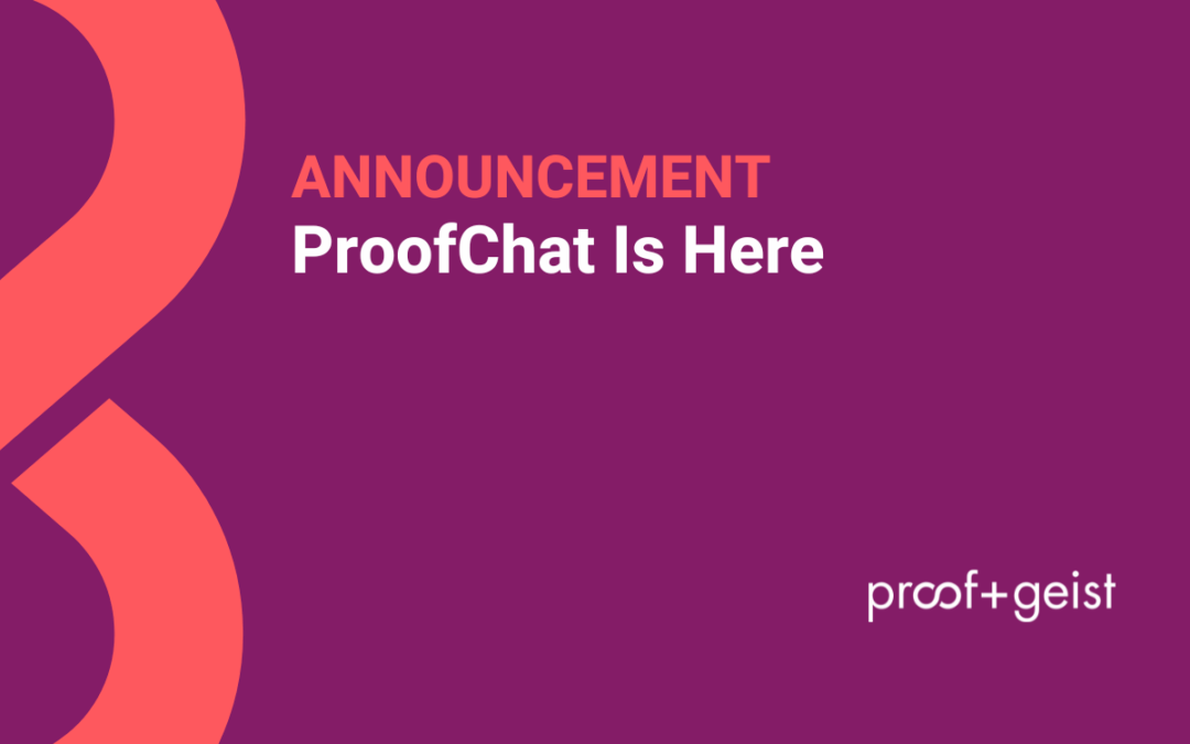Blog Header stating "Announcement: ProofChat is here."